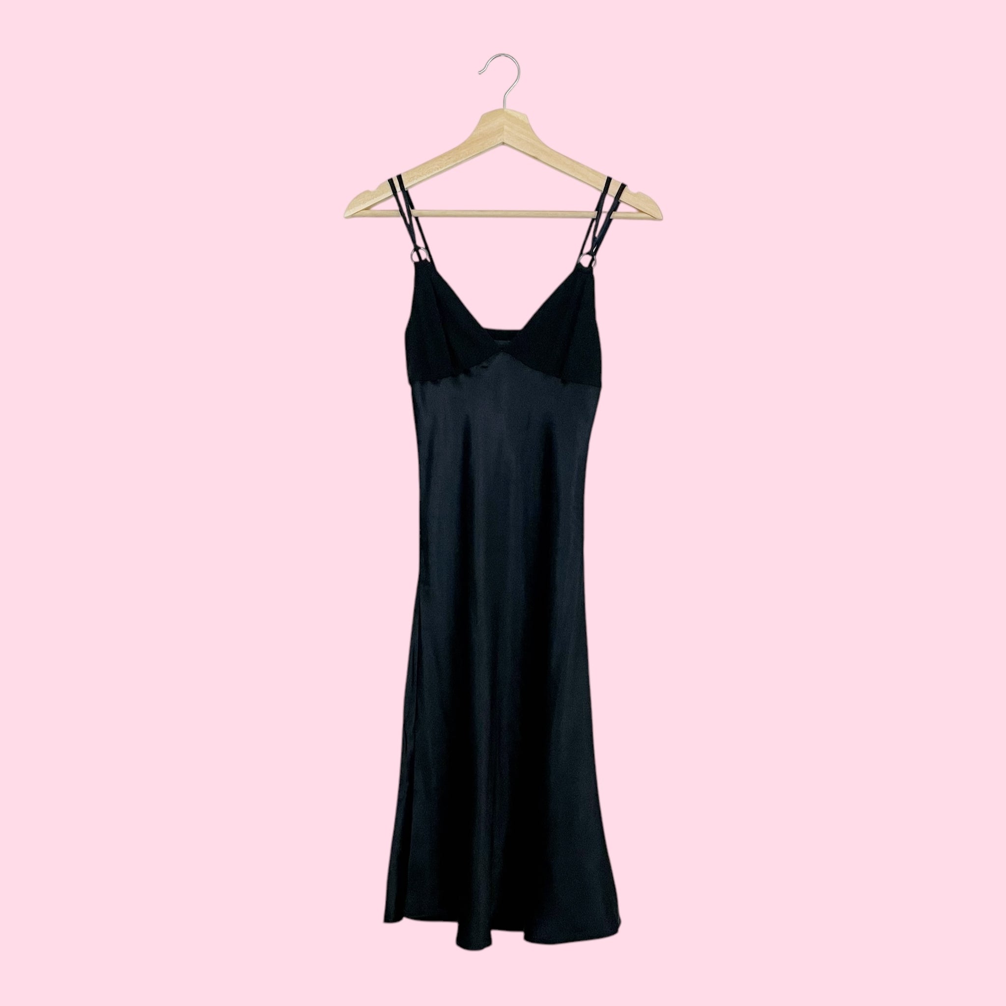 BLACK SATIN MIDI DRESS (XS)