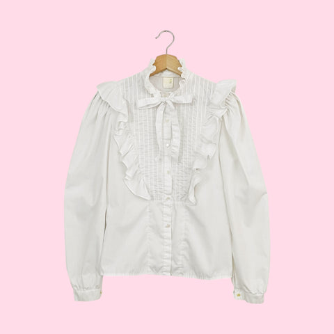 WHITE RUFFLE PRAIRIE BLOUSE (M)