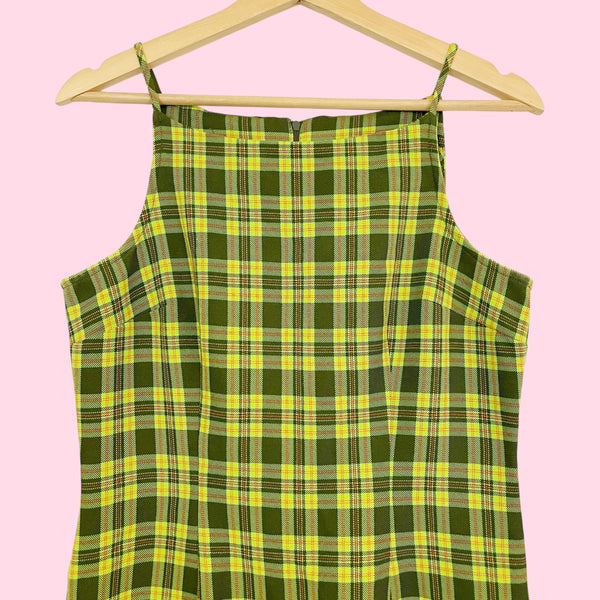 LIME GREEN PLAID DRESS (M)