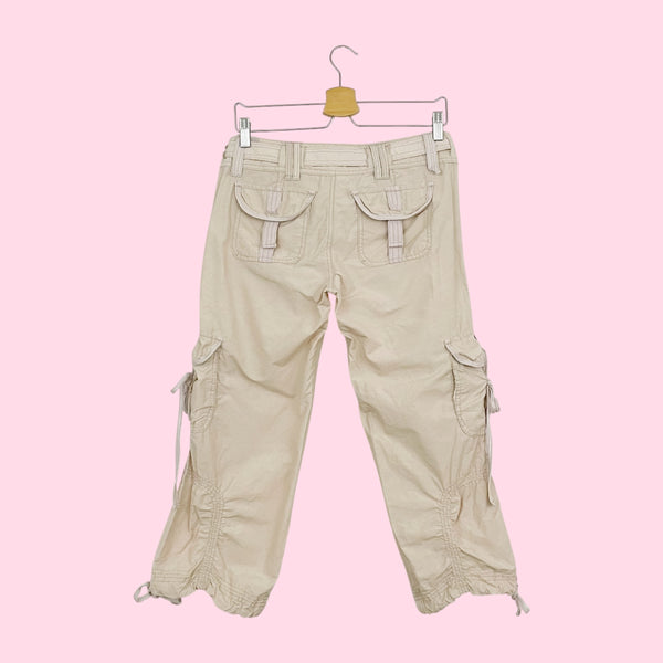 BEIGE STRAPPY CARGO CAPRI PANTS (S)