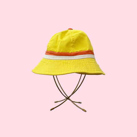 VINTAGE 60S YELLOW STRIPED COTTON BUCKET HAT