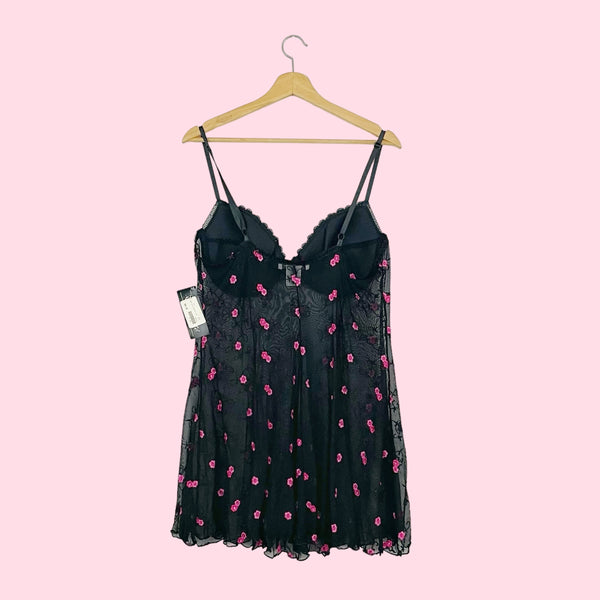 EMBROIDERED FLORAL MESH BABYDOLL (3X)