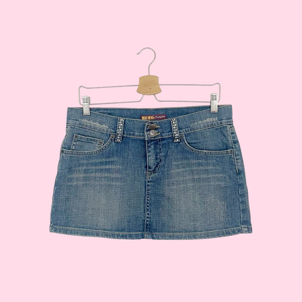 Y2K Denim Skirt W/ Rhinestone Pockets (M/L)