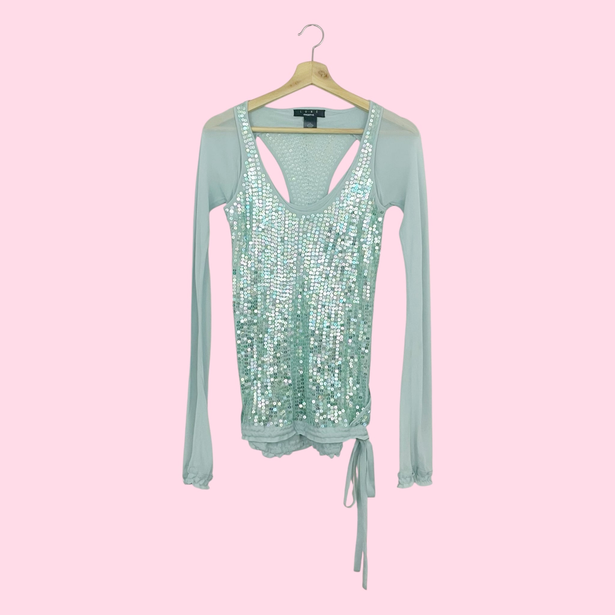 MINT SILK SEQUINS CUT OUT BLOUSE (S)