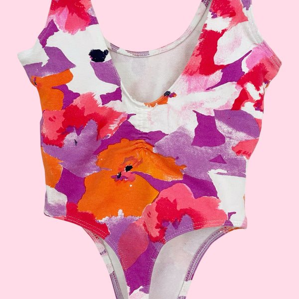 FLORAL COTTON THONG BODYSUIT (S)