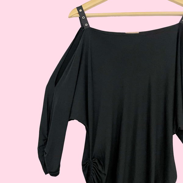 BLACK COLD SHOULDER CINCHED TOP (L)