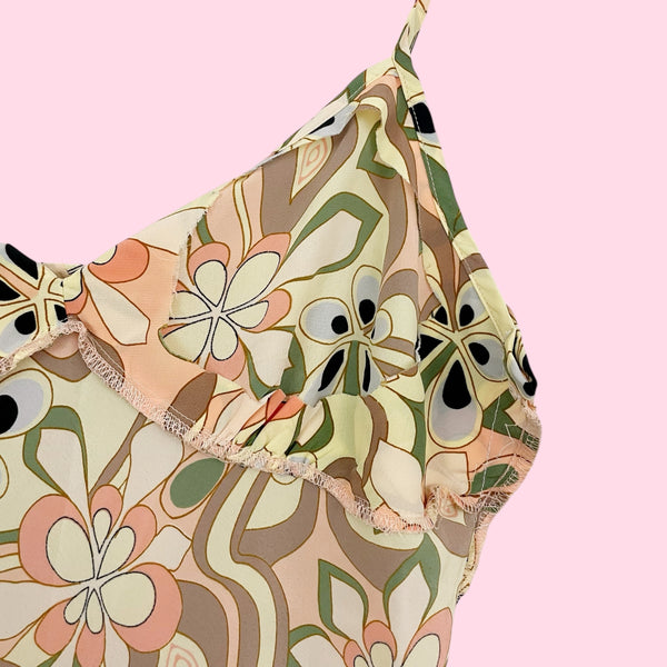 PSYCHEDELIC FLORAL PRINT MIDI DRESS (S)