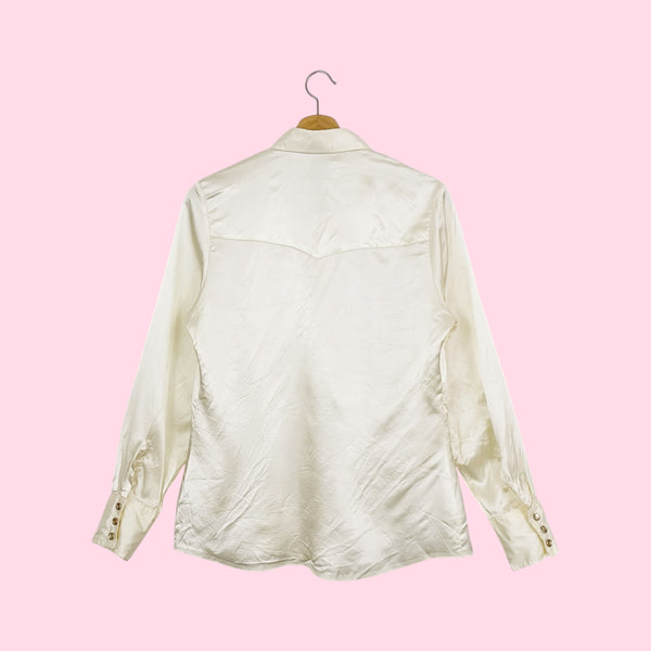 WRANGLER CREAM SATIN BLOUSE W/ PEARL SNAPS (M)