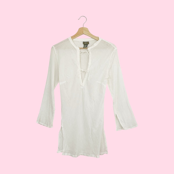 White Sheer Cotton Tie Front Blouse (2)