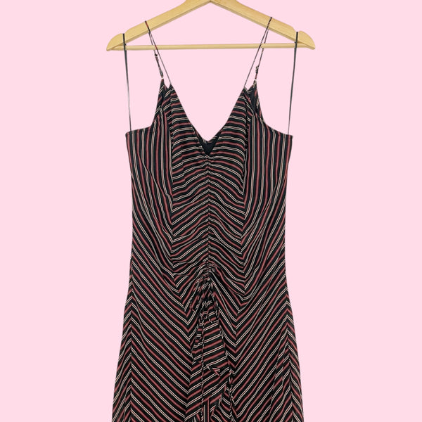 STRIPED CINCHED MAXI DRESS (L)