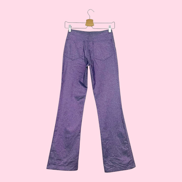 METALLIC PURPLE LOW RISE FLARE PANTS (0)