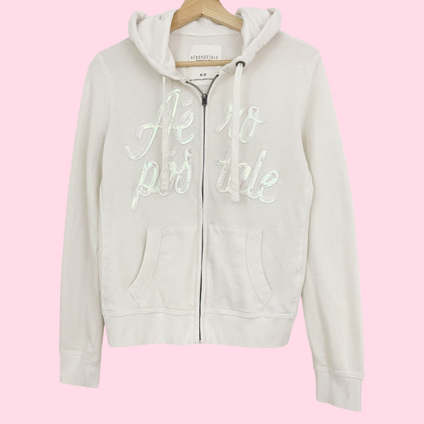 Y2K AEROPOSTALE SEQUINS LOGO ZIP UP HOODIE (M)