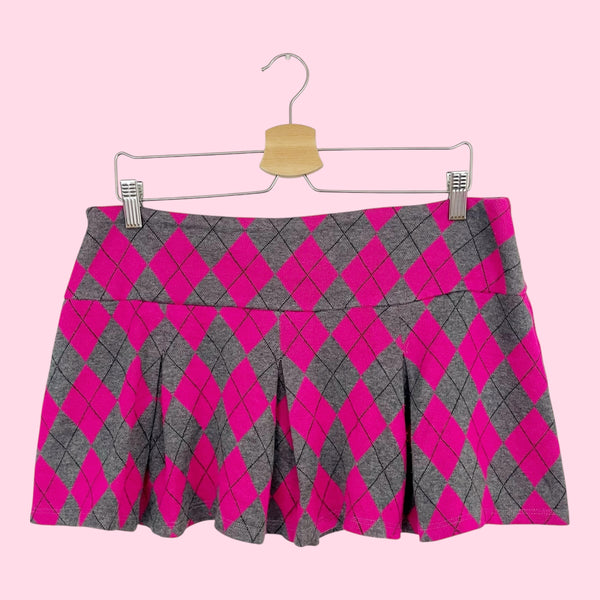 ARGYLE PLEATED LOW RISE MINI SKIRT (L)