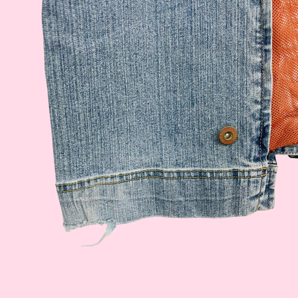 Y2K LOW RISE BOOTCUT JEANS W/ ORANGE MESH PANEL (7)