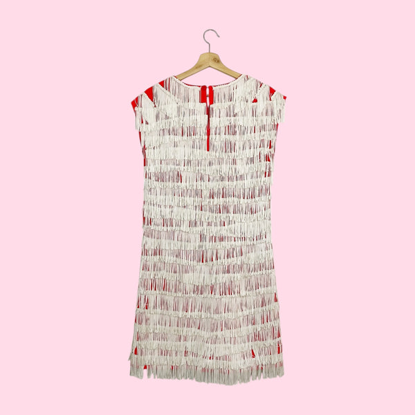 RED + WHITE FRINGE FLAPPER DRESS (S/M)