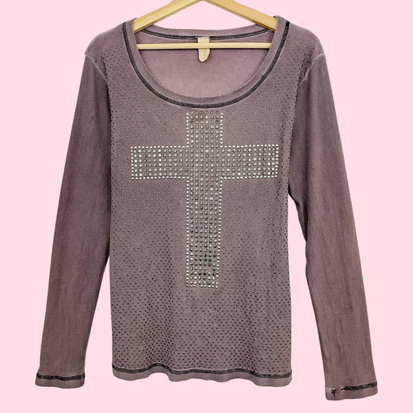 RHINESTONE STUDDED CROSS T-SHIRT (L)