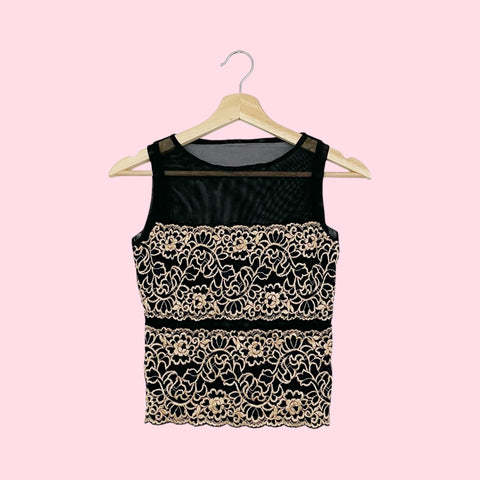 FLORAL EMBROIDERED MESH TANK (S)