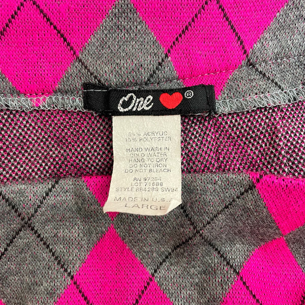 ARGYLE PLEATED LOW RISE MINI SKIRT (L)