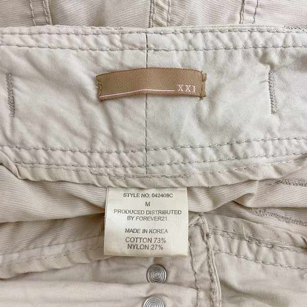 BEIGE STRAPPY CARGO CAPRI PANTS (S)