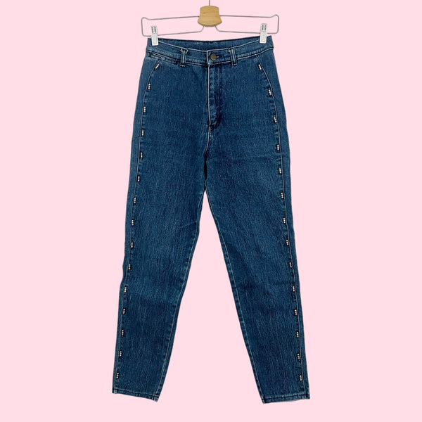 80S STRETCH DENIM JEANS W/ BEADED DETAIL (S)