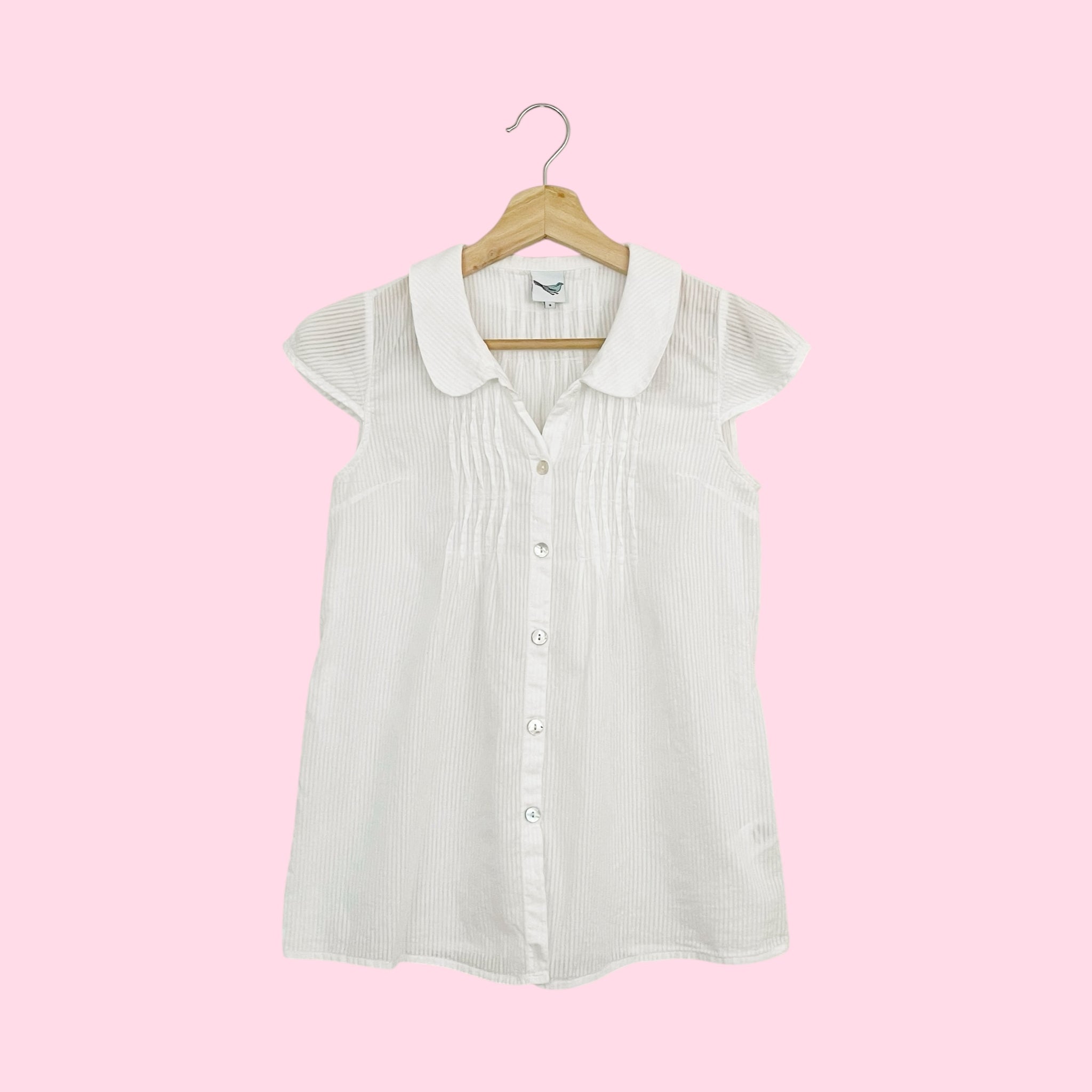 Y2K WHITE SHEER STRIPED BLOUSE (S)
