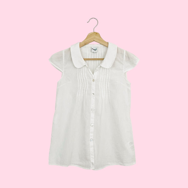 Y2K WHITE SHEER STRIPED BLOUSE (S)
