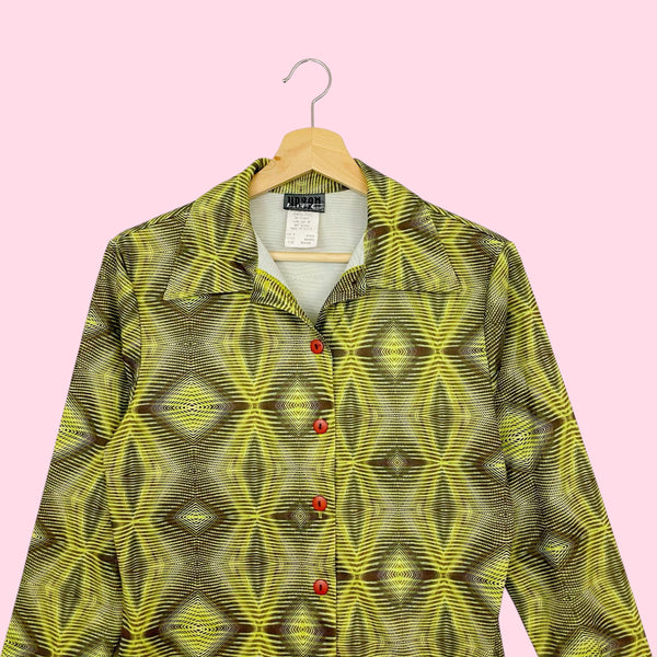LIME GREEN PSYCHEDELIC BLOUSE (M)