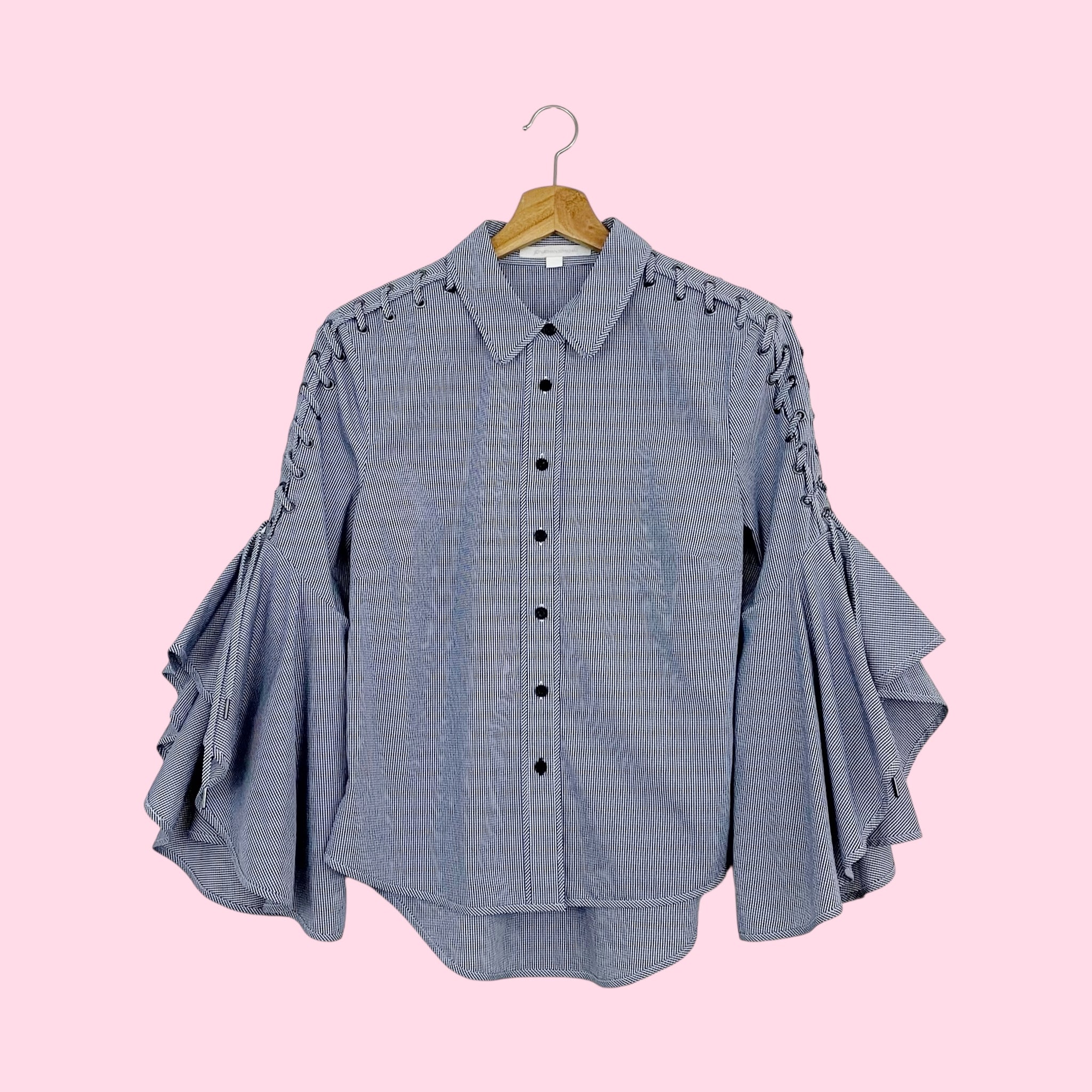 JONATHAN SIMKHAI GINGHAM LACE UP BLOUSE (S)