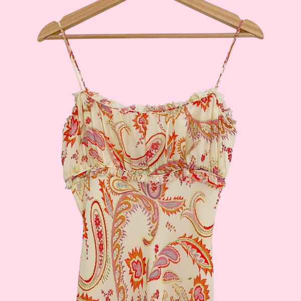 CREAM PAISLEY SILK MIDI DRESS (S)