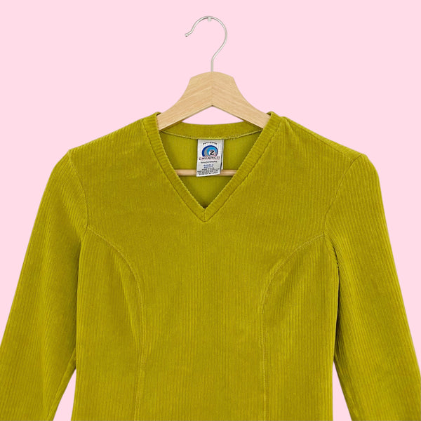 90S CHARTREUSE RIBBED VELOUR TOP (S)