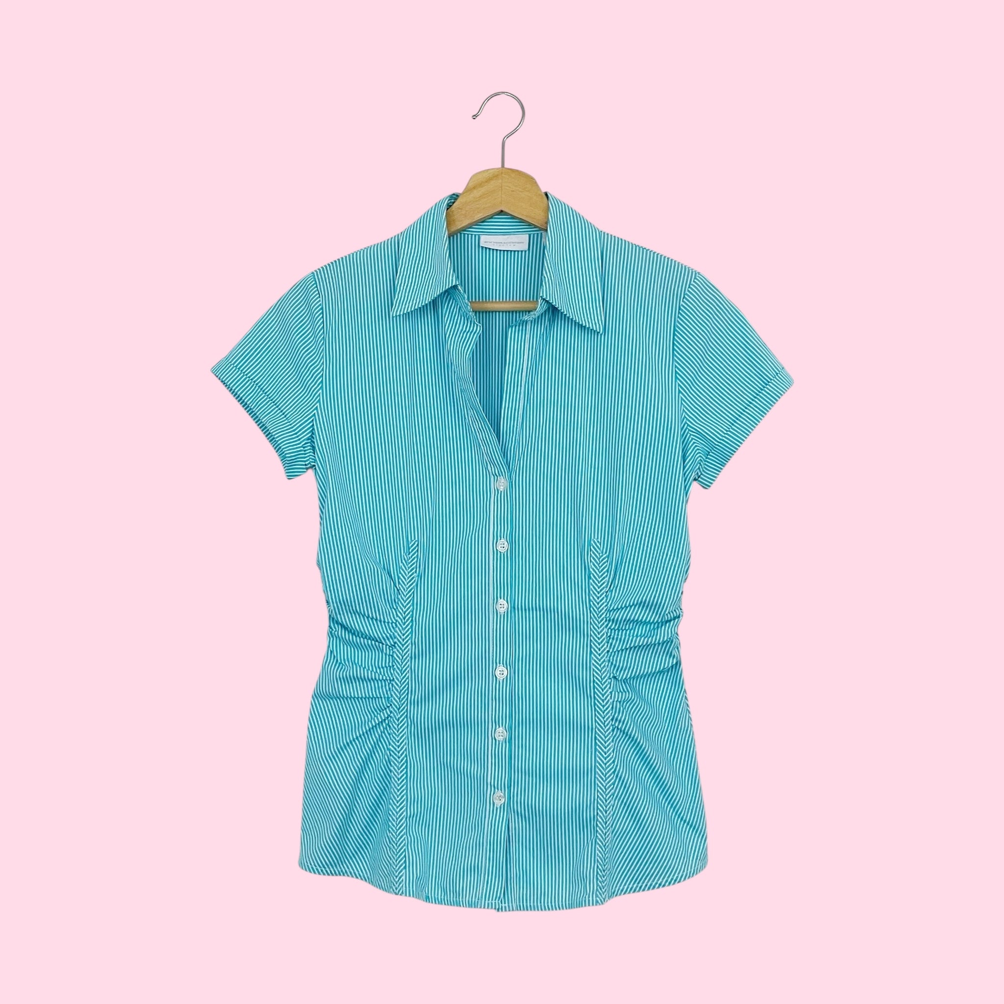 AQUA STRIPED OFFICE SIREN TOP (S)