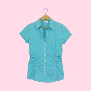 AQUA STRIPED OFFICE SIREN TOP (S)