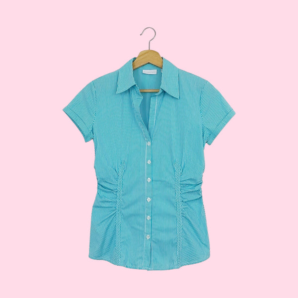 AQUA STRIPED OFFICE SIREN TOP (S)