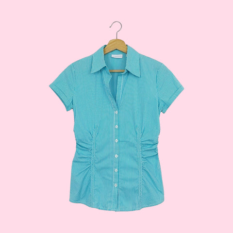 AQUA STRIPED OFFICE SIREN TOP (S)