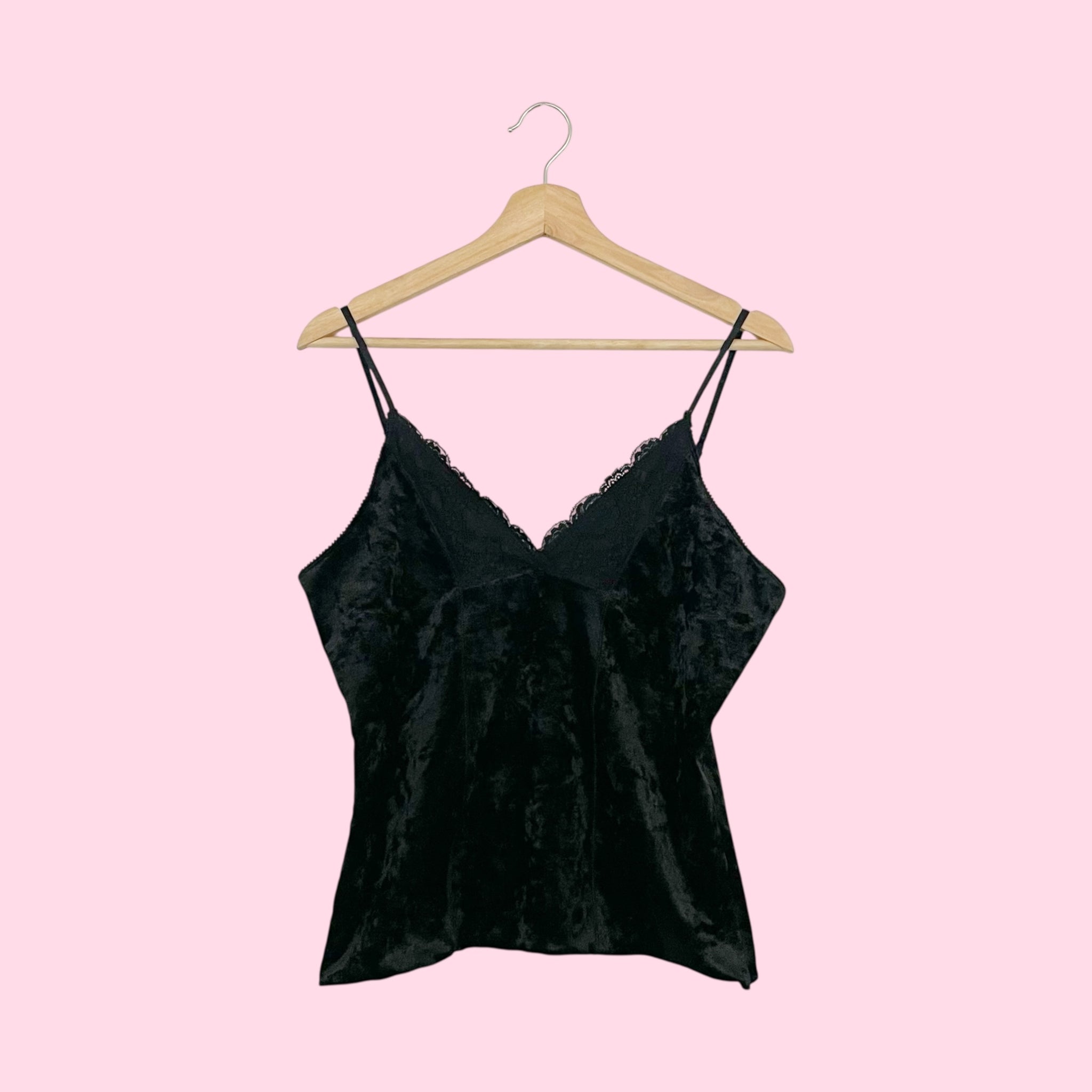 BLACK VELVET LACE TRIM TANK TOP (L)