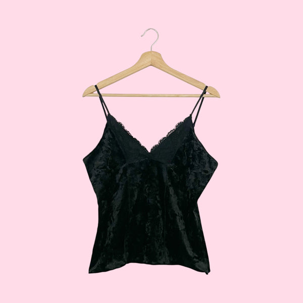 BLACK VELVET LACE TRIM TANK TOP (L)