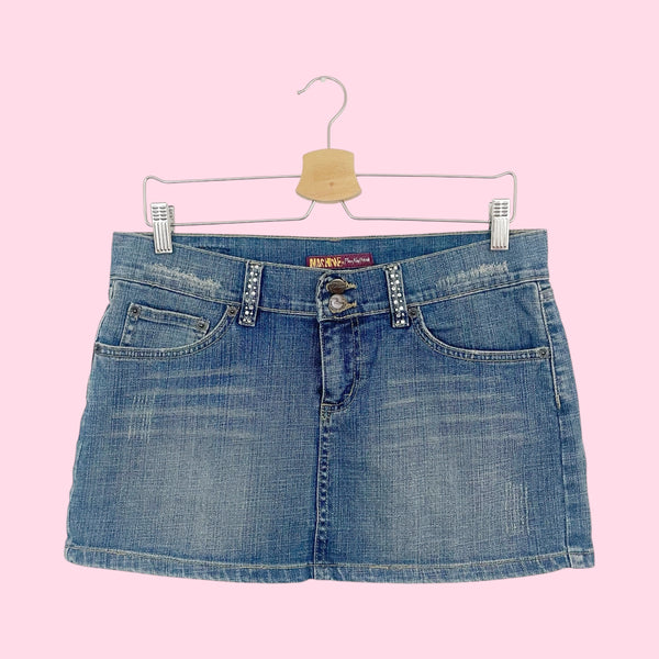 Y2K Denim Skirt W/ Rhinestone Pockets (M/L)