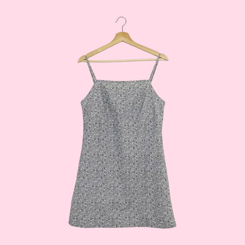 GRAY DITSY FLORAL MINI DRESS (M)