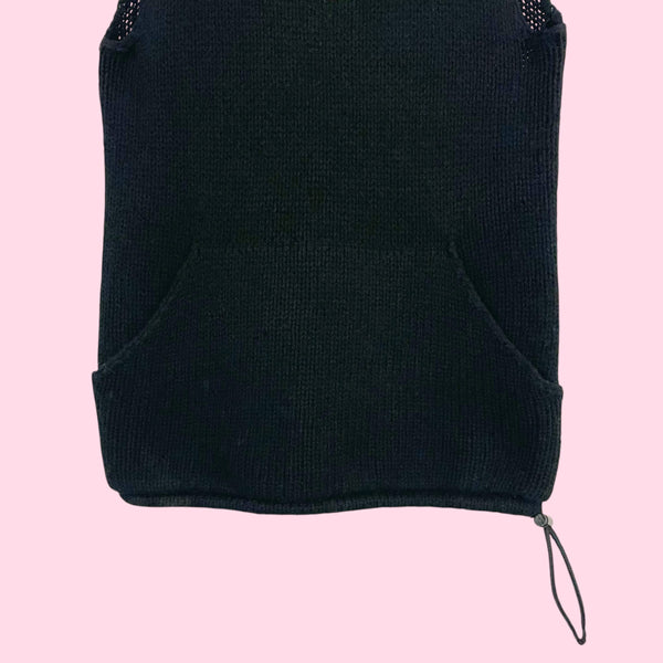 DKNY BLACK WOOL HOODED SLEEVELESS SWEATER (S/M)