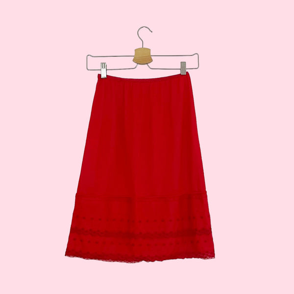 RED EMBROIDERED NYLON SLIP SKIRT (S)