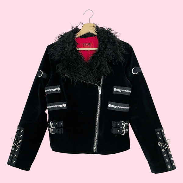 TRIPP NYC VELVET MOTO JACKET W/ FAUX FUR TRIM (M)