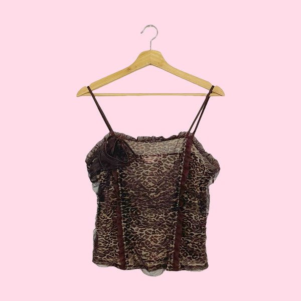 VICTORIA'S SECRET LEOPARD RUCHED MESH CORSET TOP (L)