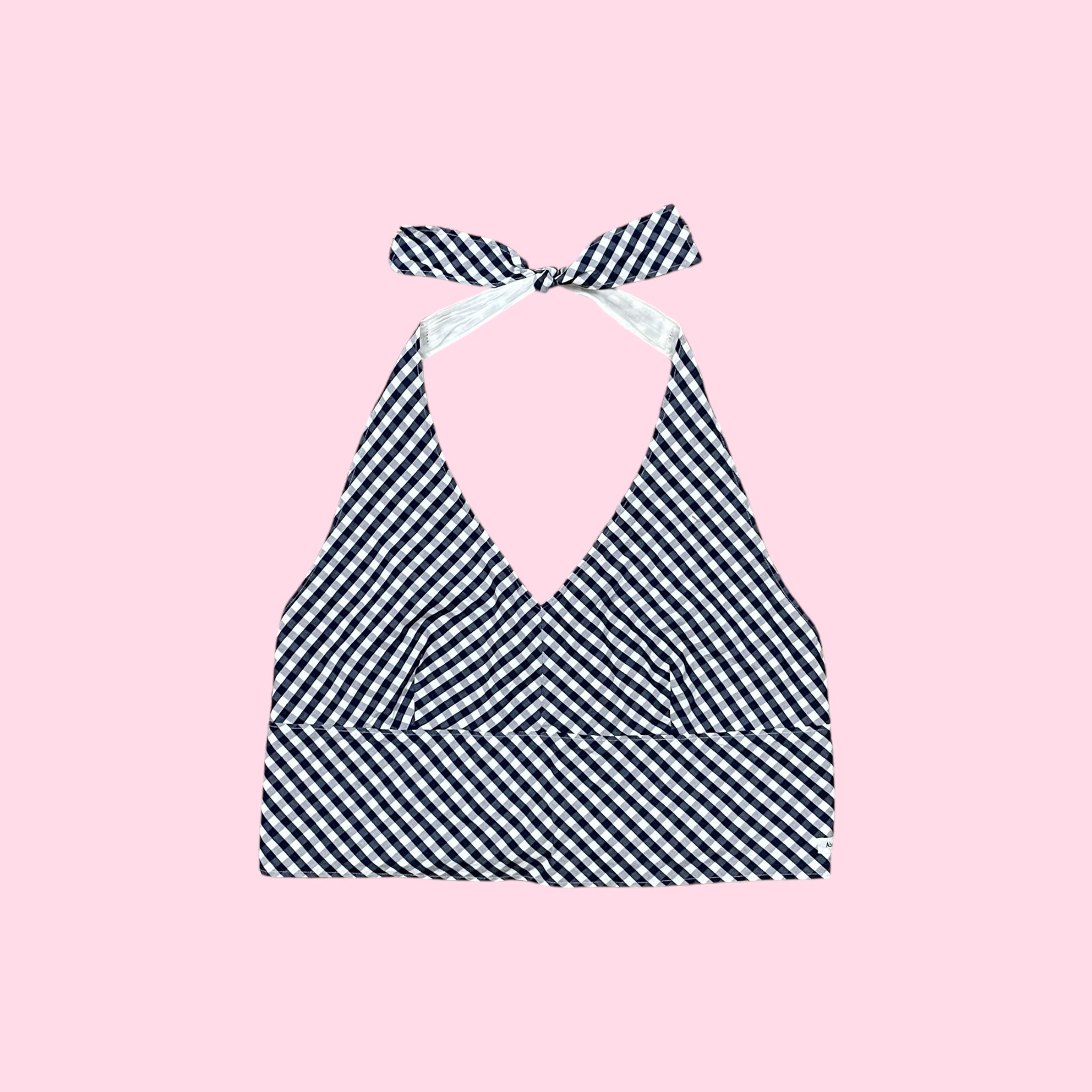 GINGHAM COTTON HALTER TOP (L)