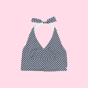 GINGHAM COTTON HALTER TOP (L)