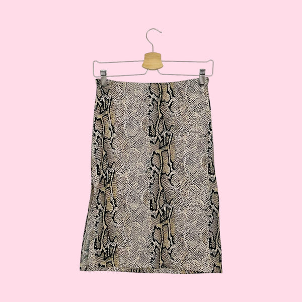SNAKE PRINT MIDI SKIRT W/ SIDE SLITS (S)