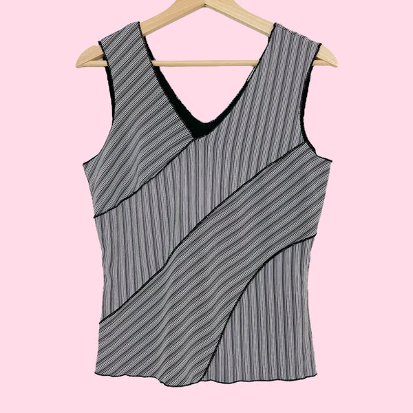 BLACK STRIPED PANELED TANK (M/L)