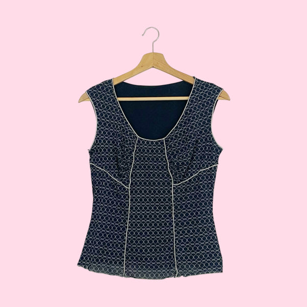 CIRCLE PRINT EXPOSED SEAM TOP (M)