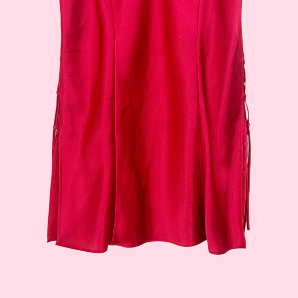 RED LACE UP SIDE SLIP DRESS (M)