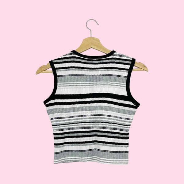 GRAY STRIPED KNIT TANK TOP (S)