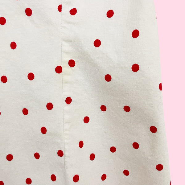 Y2K White + Red Dot Print Midi Dress (L)